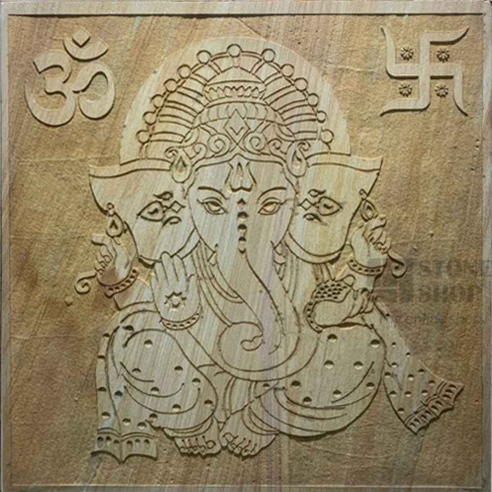 STONE MURAL CLASSIC TEAK SANDSTONE GANESHA 