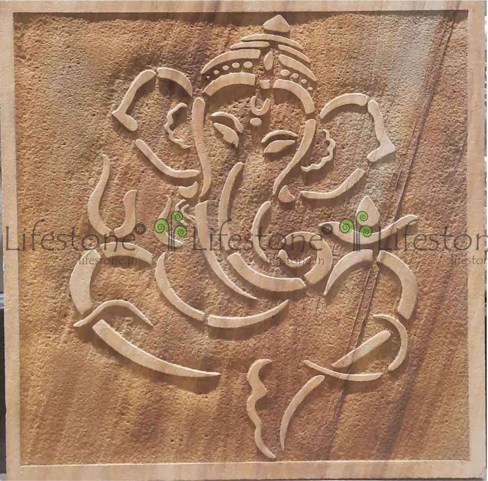 Stone Mural Teak stone New Ganesha 2ft x 2 ft 