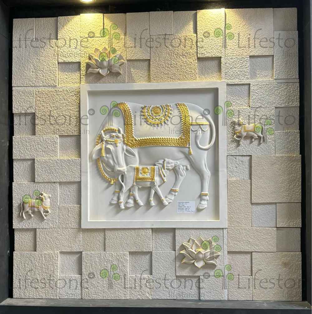Stone Mural Kamadhenu mural 2 x 2 ft 