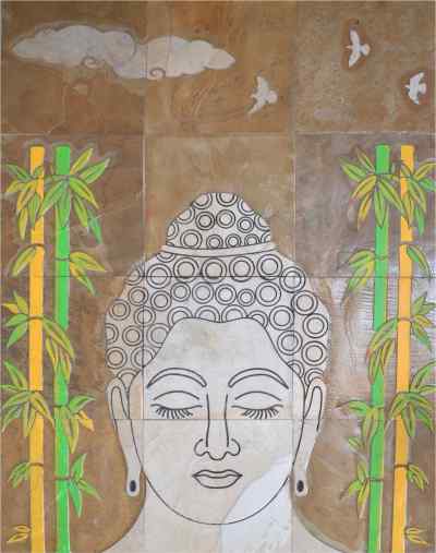 Stone Mural Buddha with Bamboo