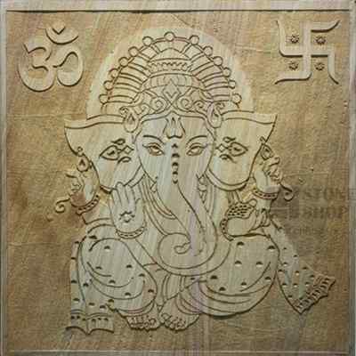 STONE MURAL CLASSIC TEAK SANDSTONE GANESHA 