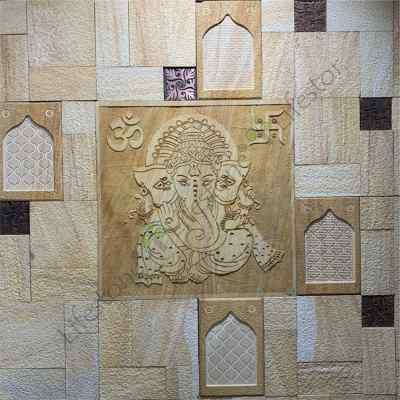 STONE MURAL CLASSIC TEAK SANDSTONE GANESHA 