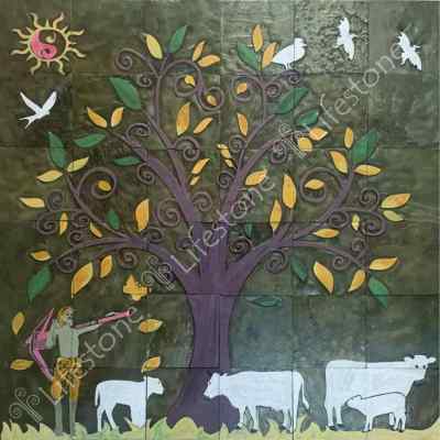 STONE MURALS FARMER TREE PAINTED 6FT X 6 FT