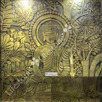 Metal Mural Buddha 4ft x 4 ft Brass 