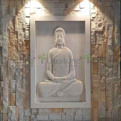 3d MEDITATING BUDDHA STONE MURAL IN MINT SANDSTONE 2FT X 3 FT
