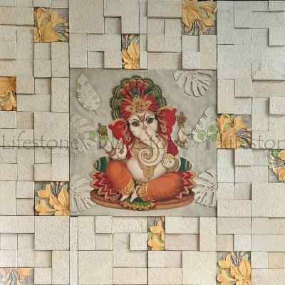 Natural Stone Mural Ganesha laser Carved Printed Mural 2 ft x 2 ft