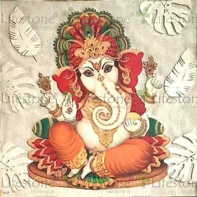Natural Stone Mural Ganesha laser Carved Printed Mural 2 ft x 2 ft